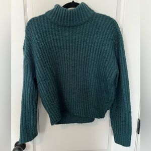 Emerald green cropped mock neck sweater
